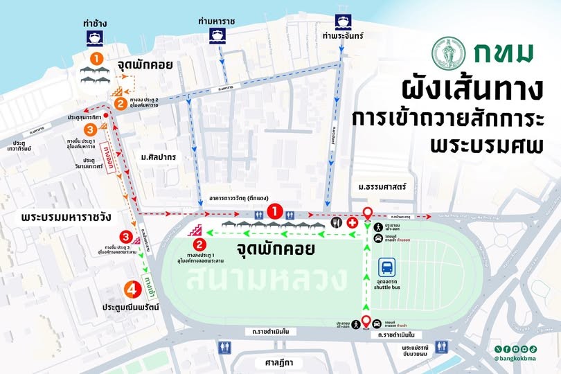 ผังเส้นทางการเข้าถวายสักการะพระบรมศพ สมเด็จพระนางเจ้าสิริกิติ์ พระบรมราชินีนาถ พระบรมราชชนนีพันปีหลวง ณ ศาลาสหทัยสมาคม พระบรมมหาราชว